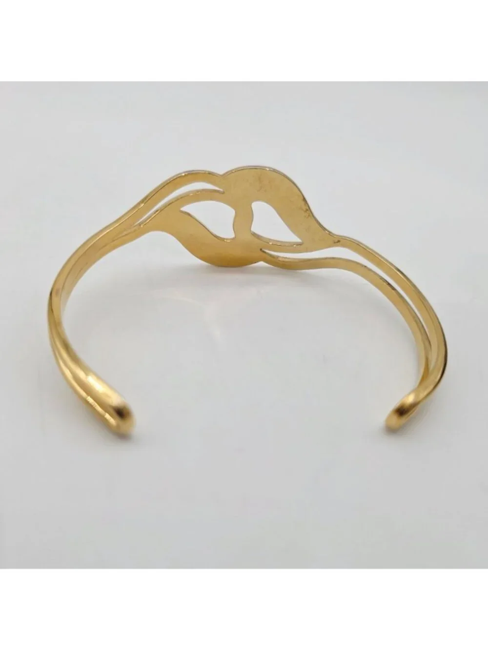Gold-Tone Open Cuff Bracelet With Mint Green Enamel Wave Design - Picture 5 of 6